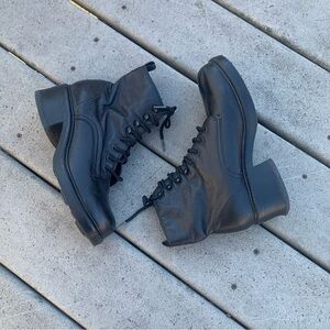 Vintage Lace Up Platform Boots | 90s Black Platform Combat Boots